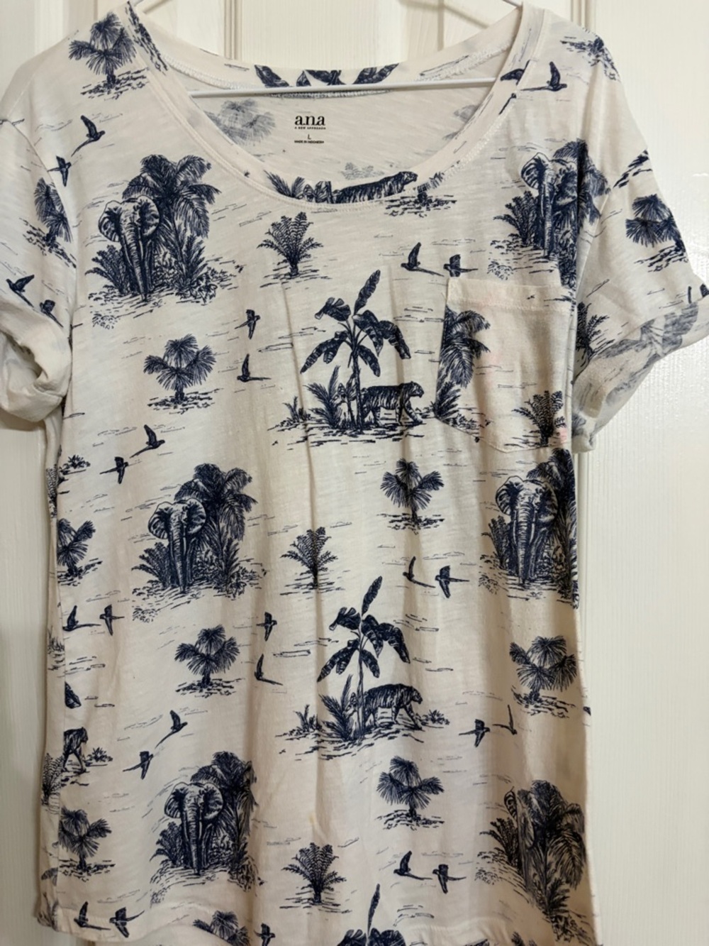 a.n.a White Tee with Navy Leaf Print